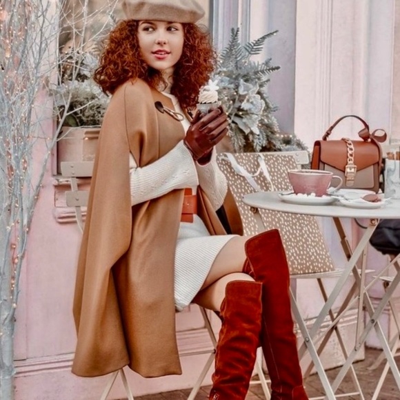 ZARA Manteco Wool Toggle Cape Jacket Coat Camel Brown Swingy Pockets X-Small - Picture 1 of 16